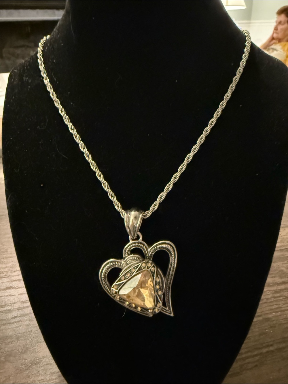 Gingersnap Silver-Tone Heart Pendant Necklace with Champagne Snap